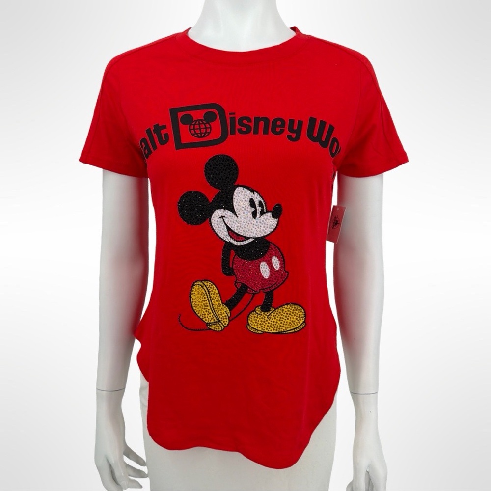 NWT Red Disney Swarovski Crystal Mickey Mouse T-Shirt Size XS